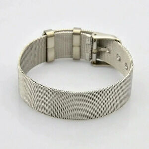 Wide Retro Mesh Surgical Stainless Steel Textured Watch Band Buckle Bracelet